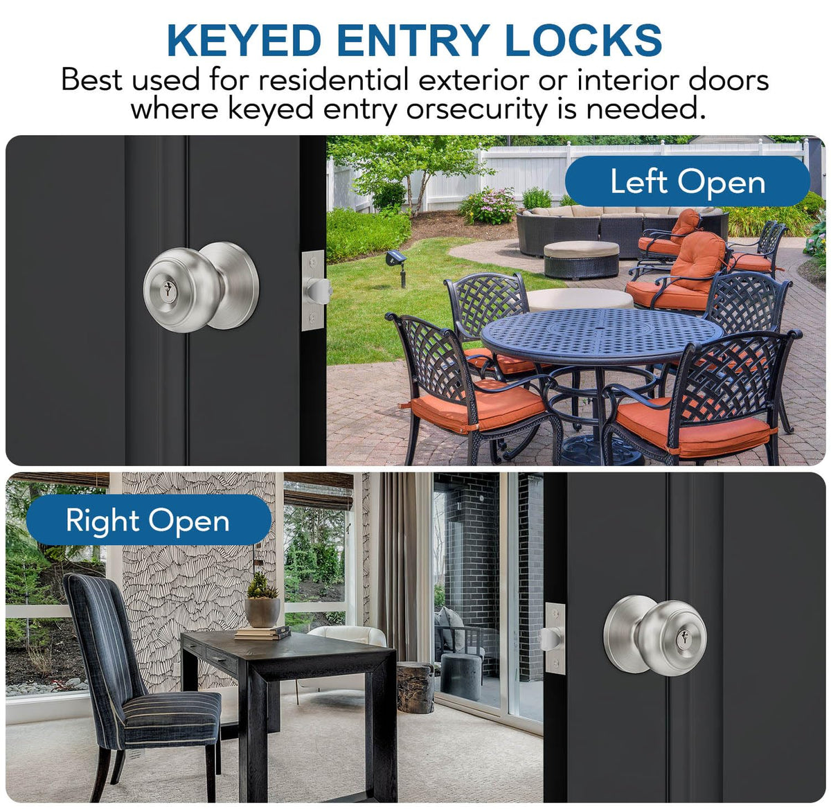 Lanwandeng interior keyed knob pair in satin nickel for reliable indoor/outdoor access