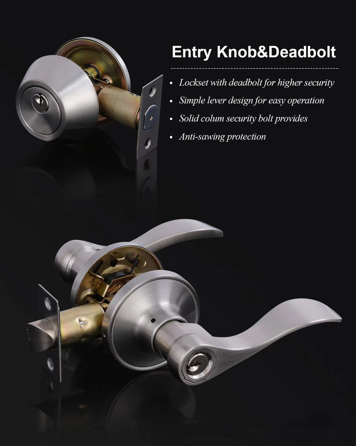 Lanwandeng satin-nickel single deadbolt adds exterior security.