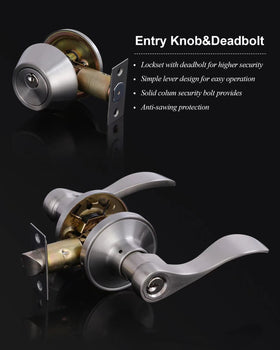 Lanwandeng satin-nickel single deadbolt adds exterior security.