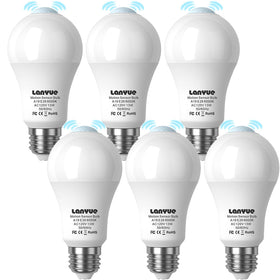 Lanyue motion sensor bulb lights porch area at dusk for easy nighttime access