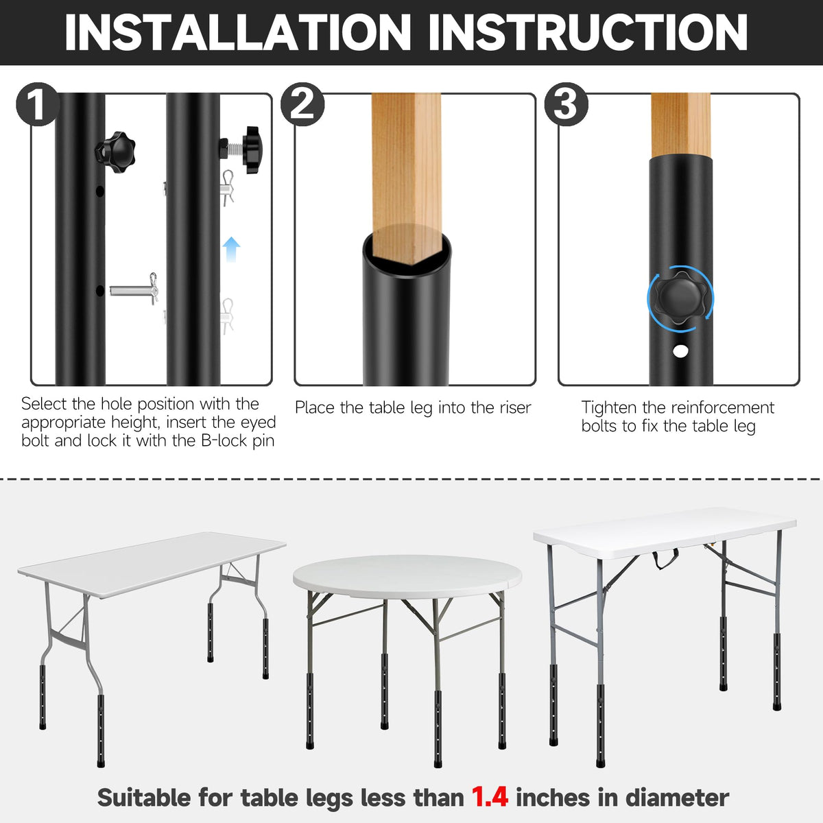 Easy installation with included eye bolts and pins