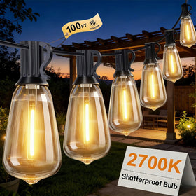 LaPitio 100ft outdoor lights with clear Edison bulbs brighten patios with a welcoming glow