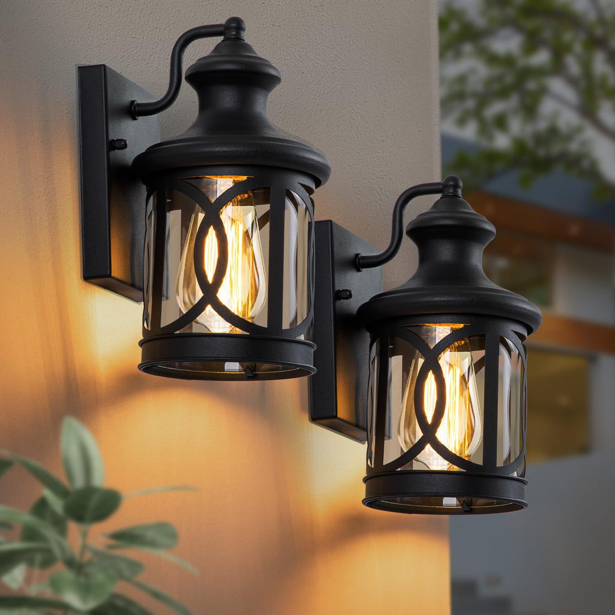 Laplusbelle outdoor wall light in matte black with swirl top brightens entry