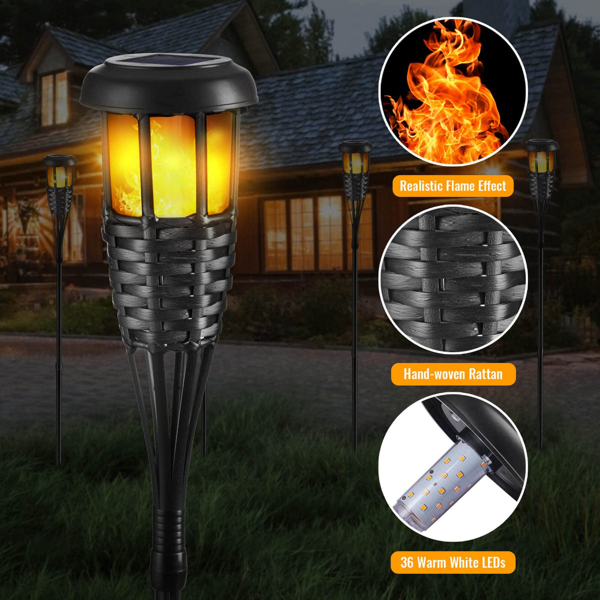 Lapsnail solar torch adjustable length up to 48 inches for flexible placement