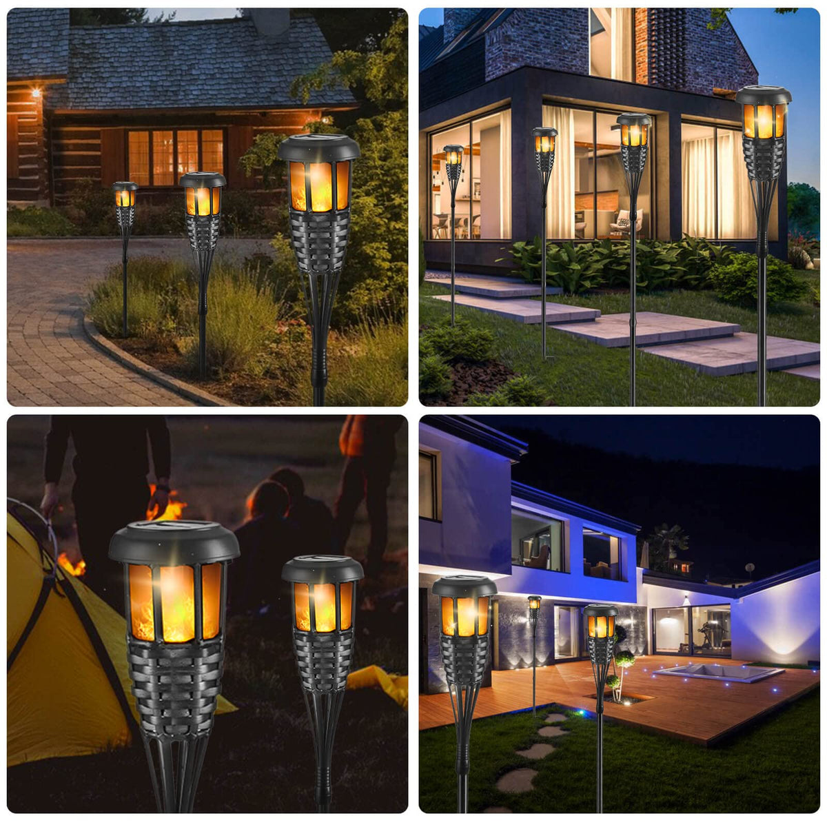 Lapsnail black four-pack solar torches create stylish garden ambiance