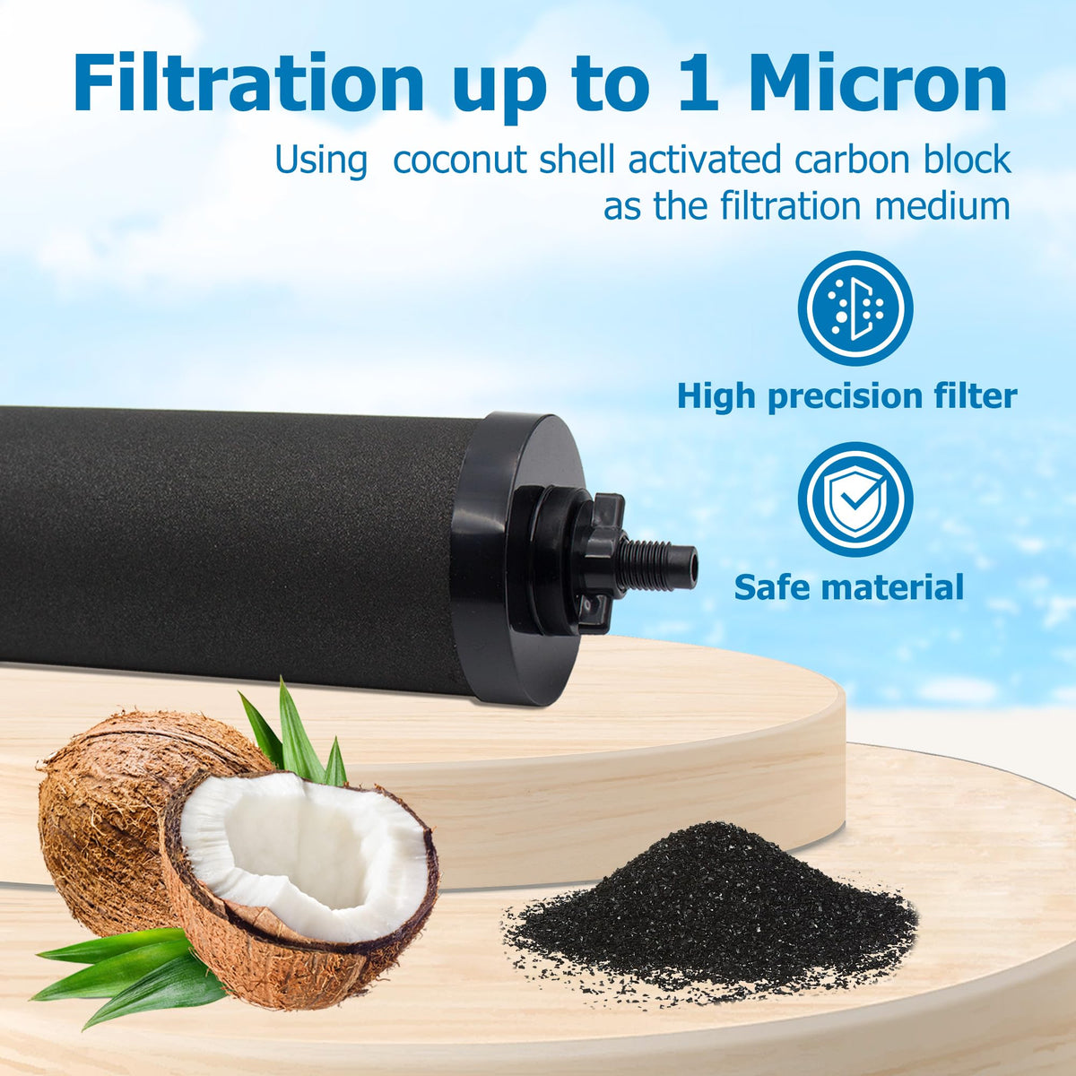Larayci coconut shell activated carbon filter material for impurity reduction.
