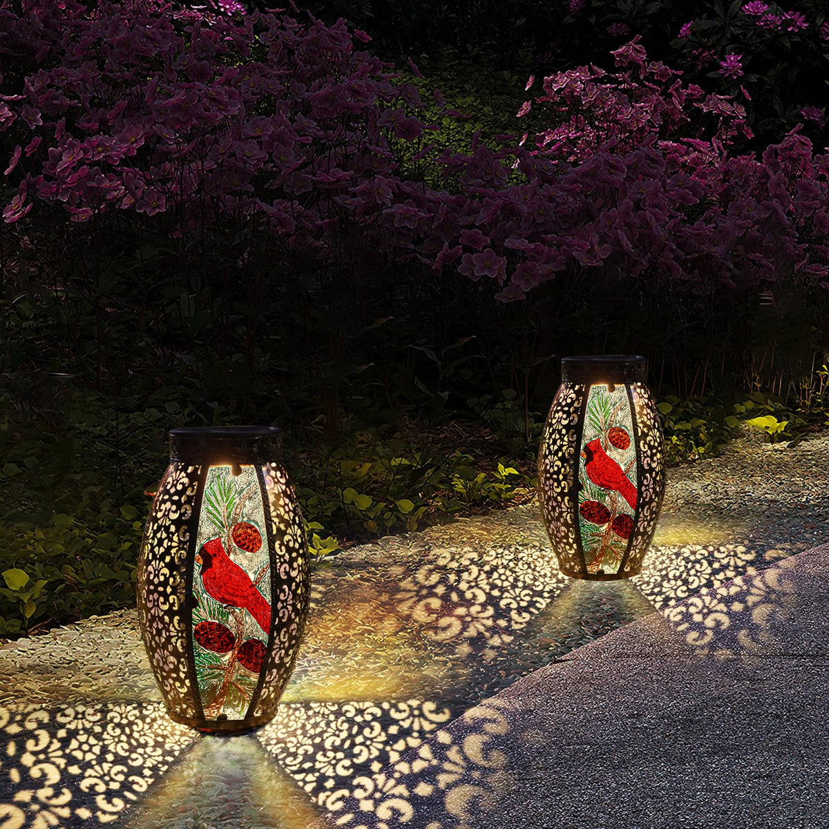 Larekook Cardinal Lantern hanging design enhances pathways and entrances