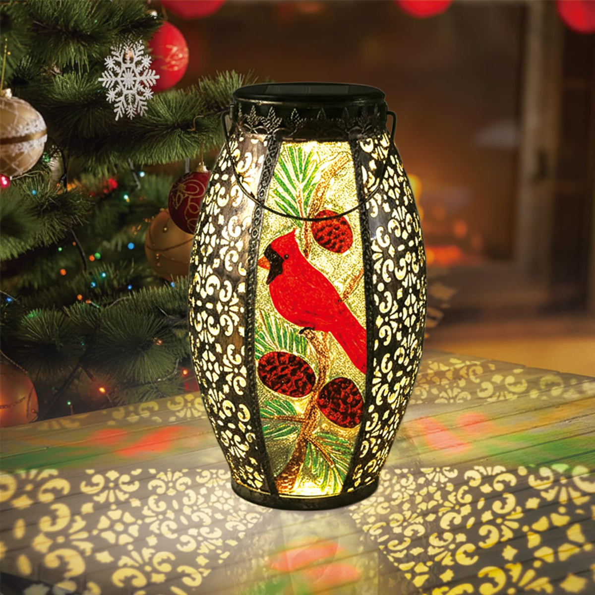 Larekook Cardinal Lantern glows with warm yellow light for cozy evenings