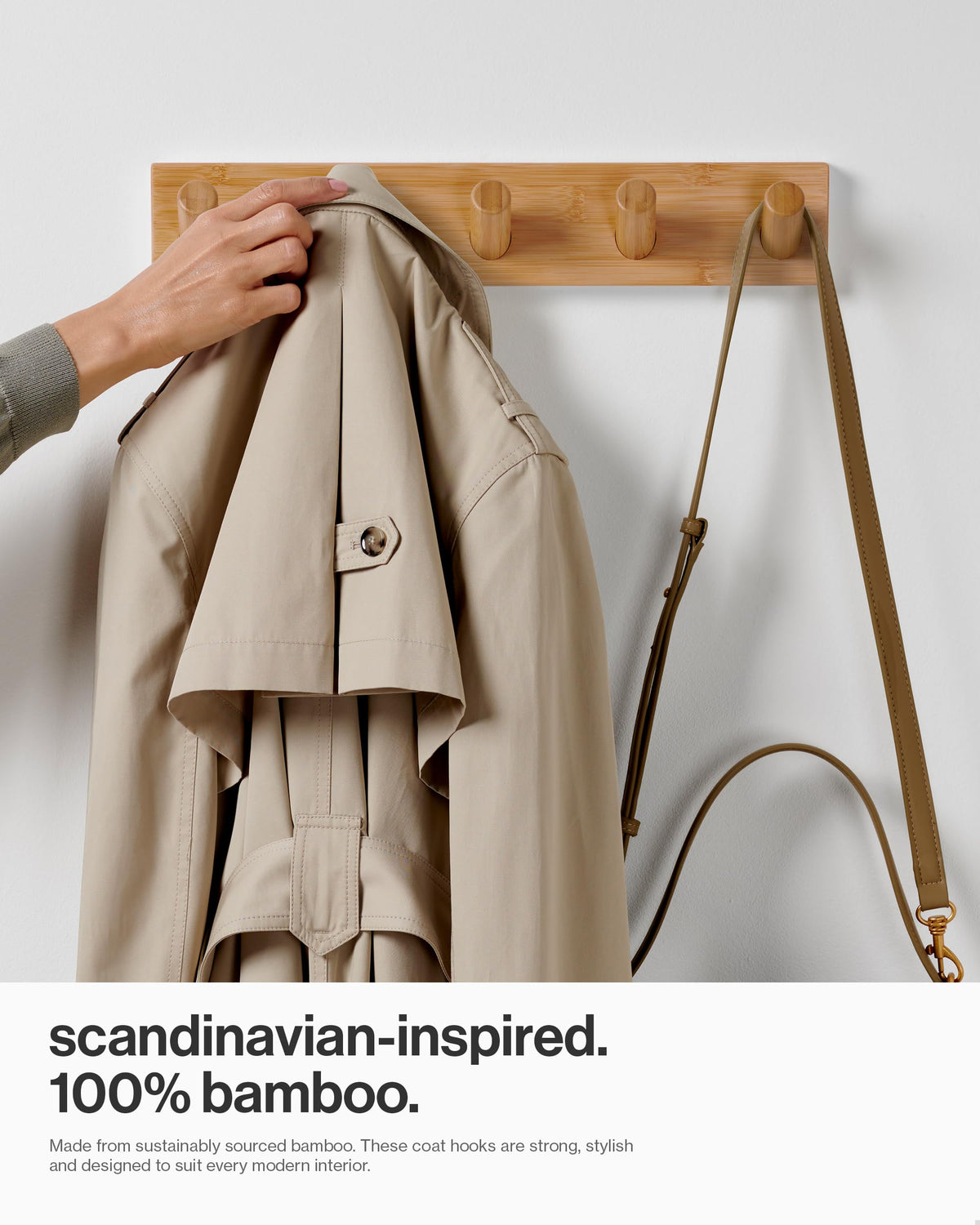 LARHN coat rack close-up shows smooth satin finish protecting clothes and fingers