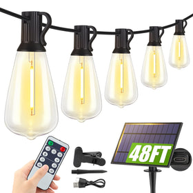 Larkvue 48ft solar string lights outdoors for warm evenings