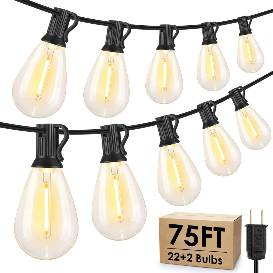 Larkvue 75ft string lights with dimmable control for patio ambiance