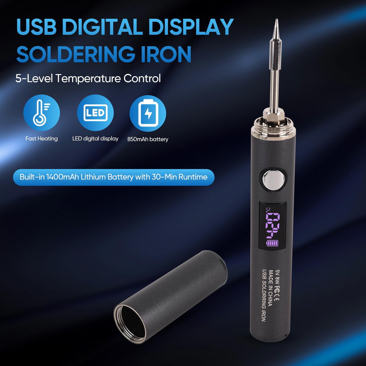 Larlarsa cordless soldering iron battery with USB-C charging for on-the-go projects.
