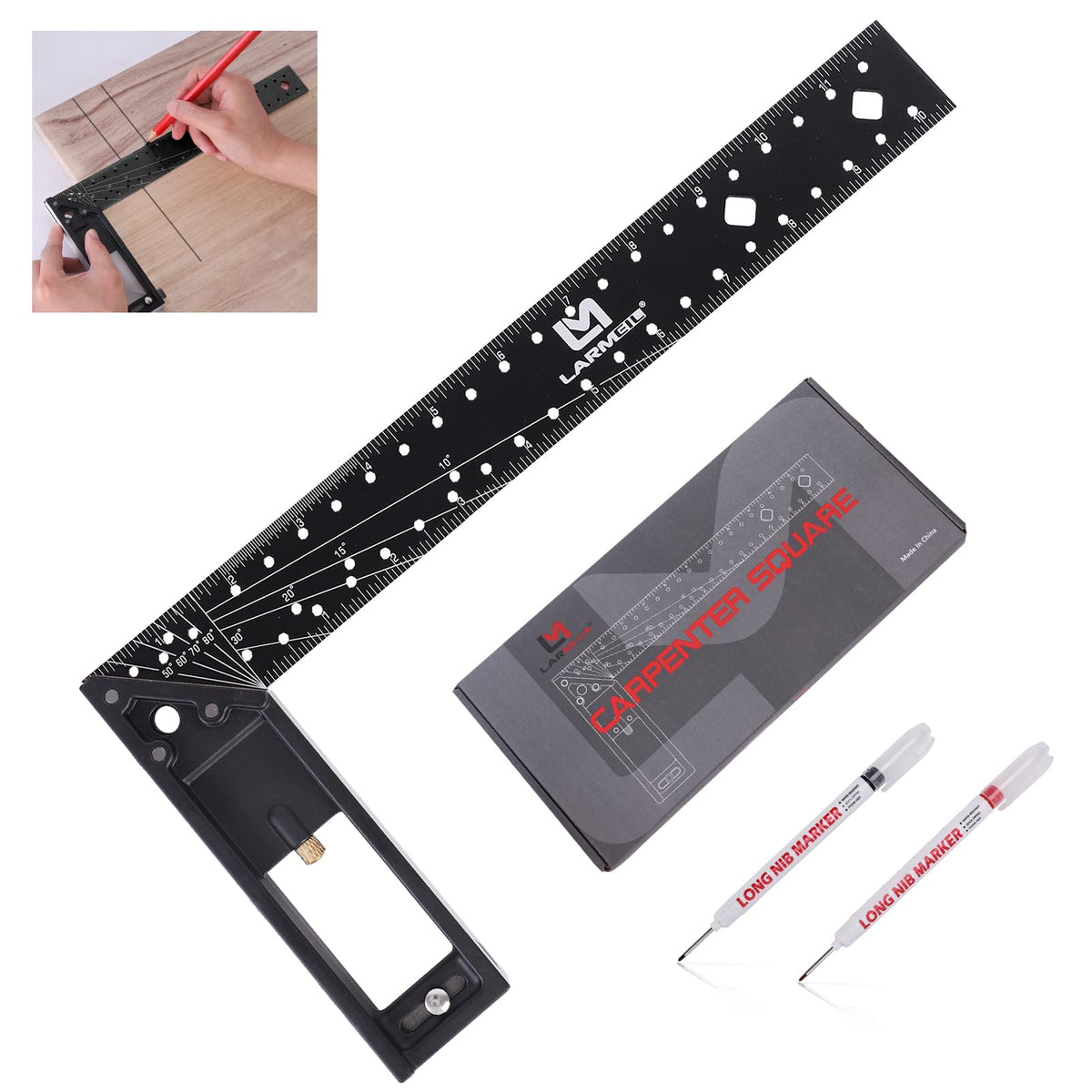 LARMEIL 12-inch framing square base for durable woodworking measurements