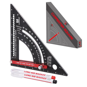 LARMEIL carpenter square 7inch angle-scale view highlights readable deep scale indentation for quick angle reads