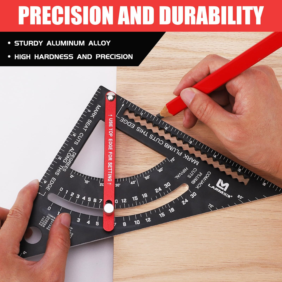LARMEIL carpenter square 7inch protractor function supports layout planning for framing and furniture projects