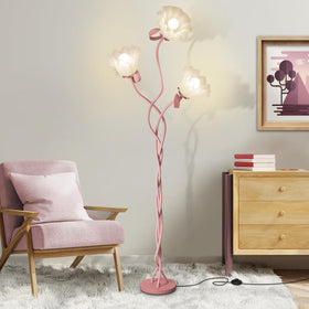 Larnix flower standing lamp with pink shade adds cozy bedroom lighting