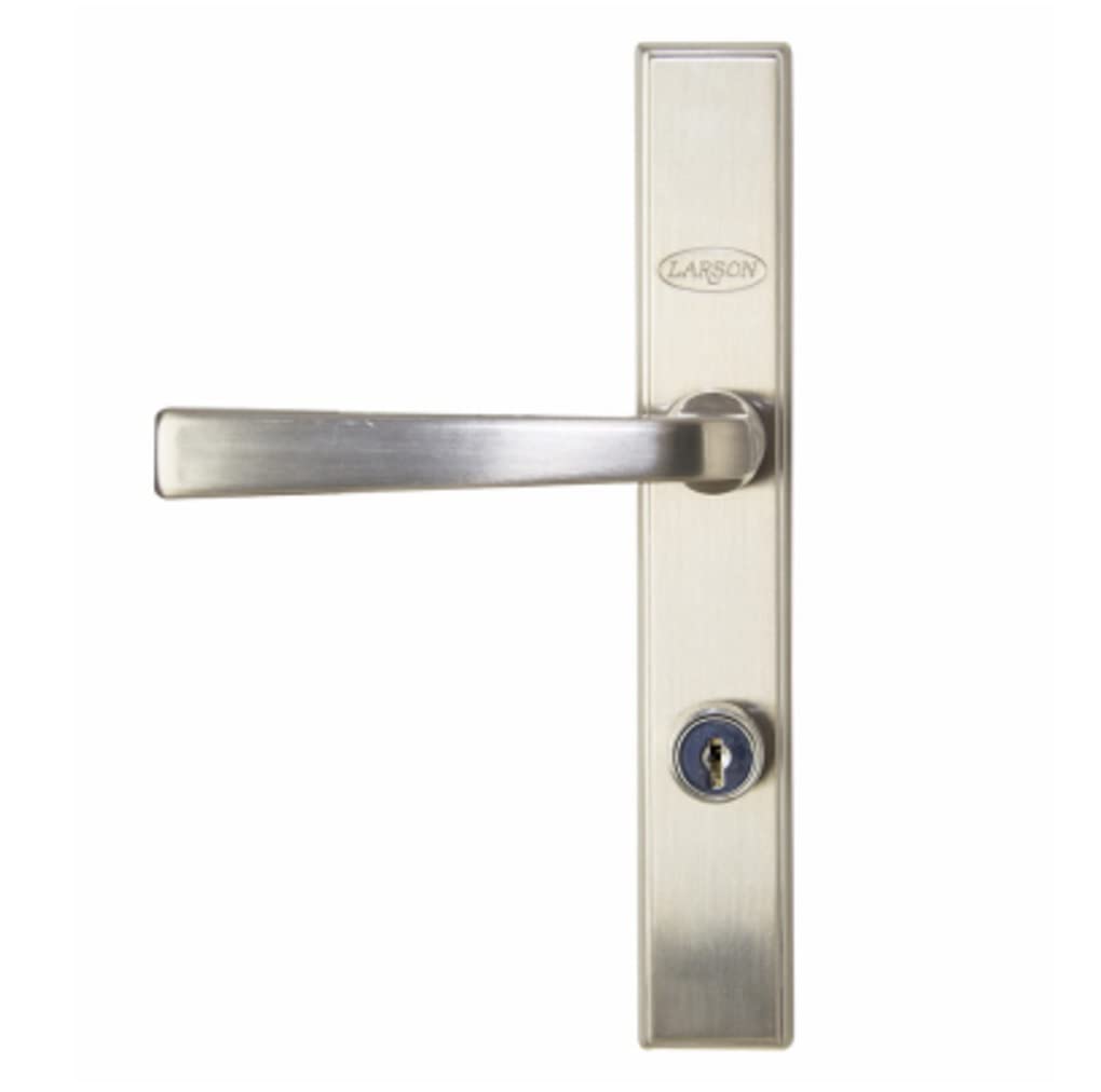 Larson Quick Fit straight handle set in brushed nickel for cohesive interior and exterior door styling.