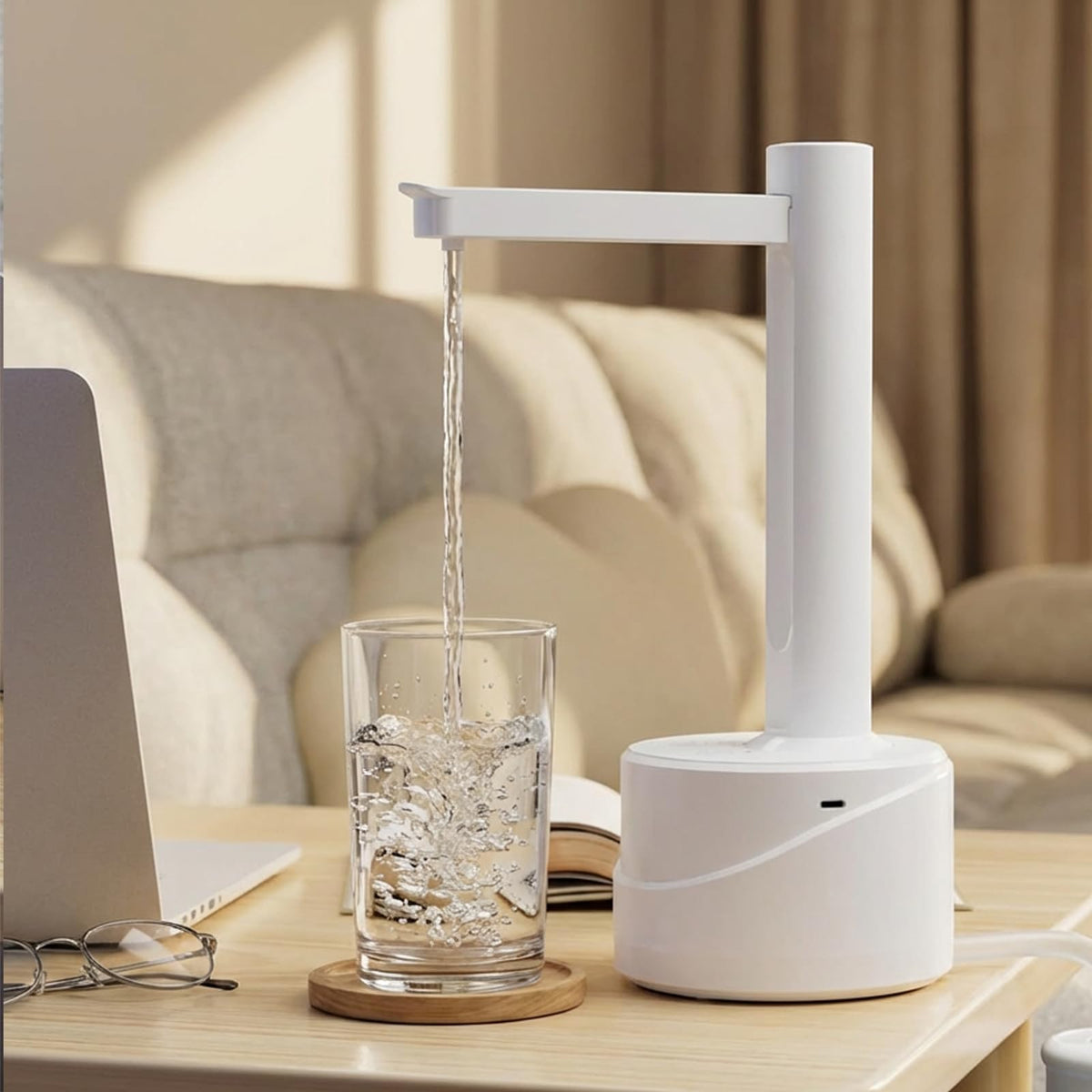 Lartedaux desktop dispensing base stabilizes a water bottle for easy access