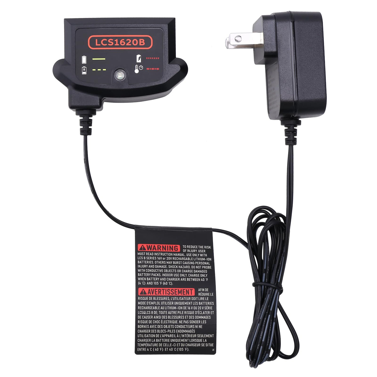 Lasica charger supports Black & Decker 20V tools for reliable charging.