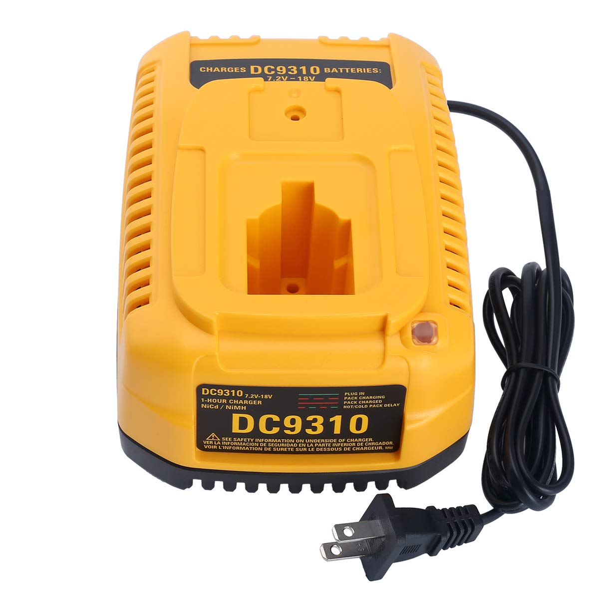 Lasica DC9310 fast charger front view showing compact, efficient charging for DeWalt XRP batteries.