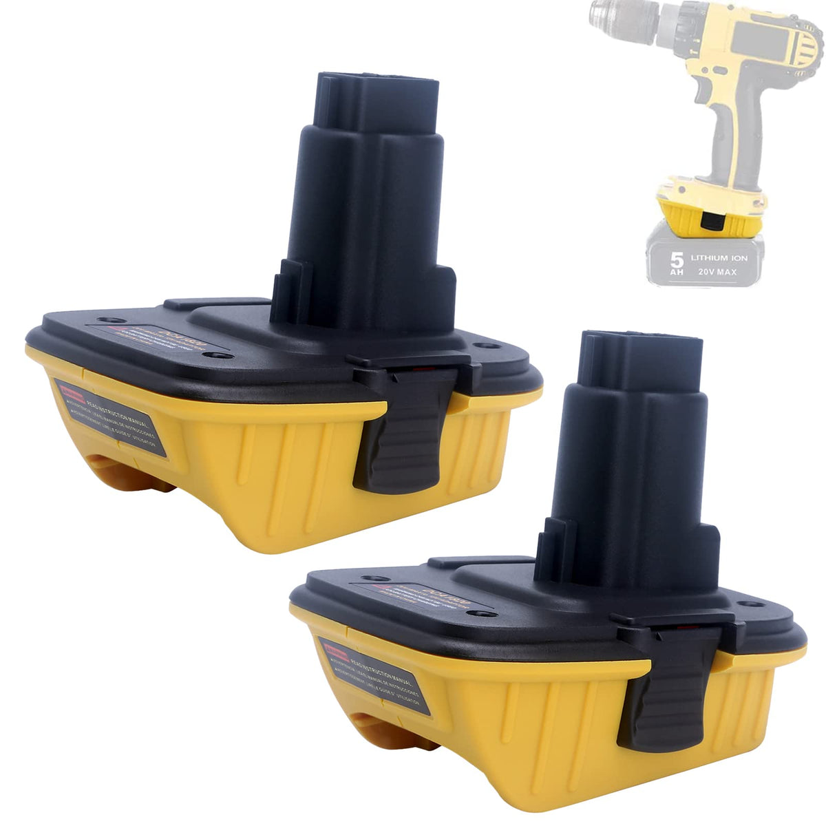 Lasica DCA1820 adapter attached to 18V tool with 20V battery for versatile power.