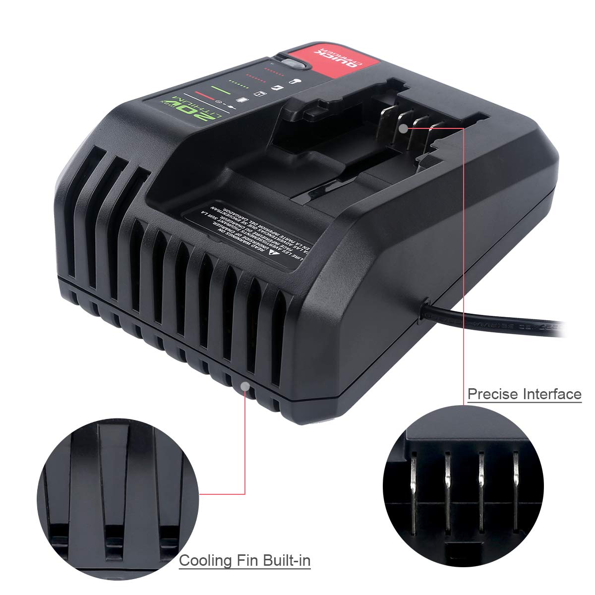 Diagnostic LED panel on Lasica charger communicates charge state.