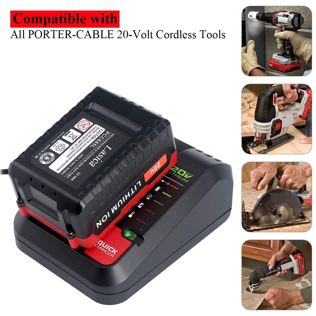 Lasica charger illustrates fast charging capability for 2.0Ah packs.