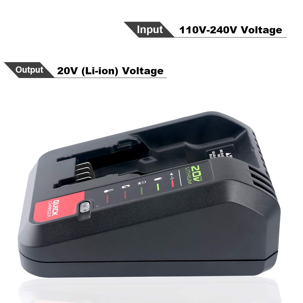Lasica charger note indicating Craftsman V20 batteries are not supported.