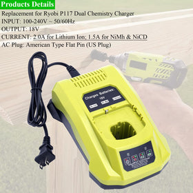 Lasica P117 charger back with venting and safety labels visible.