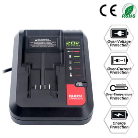 Lasica charger demonstrates Porter-Cable 20V MAX compatibility in a busy workshop.