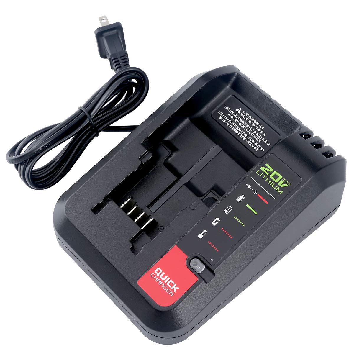RoHS and CE compliant badge on Lasica charger for safety assurance.