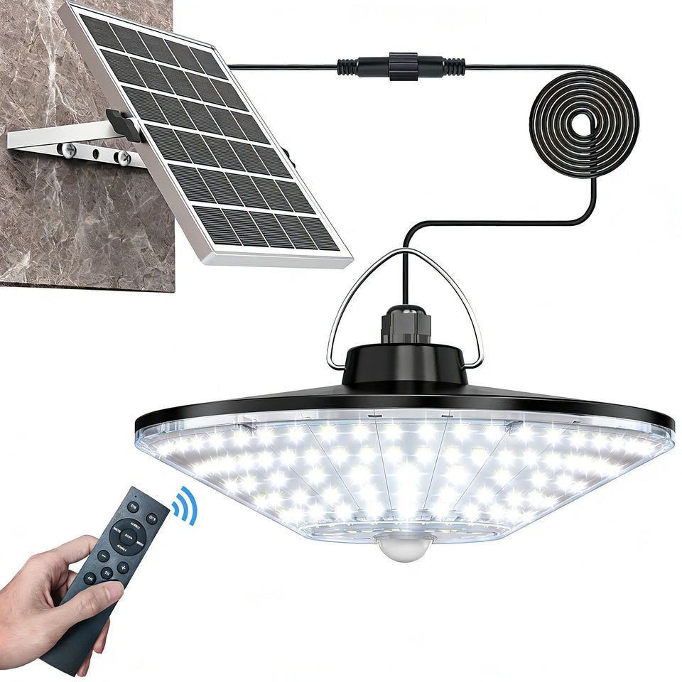 Latband Solar Shed Light 198LED front view illuminates sheds and garages clearly.