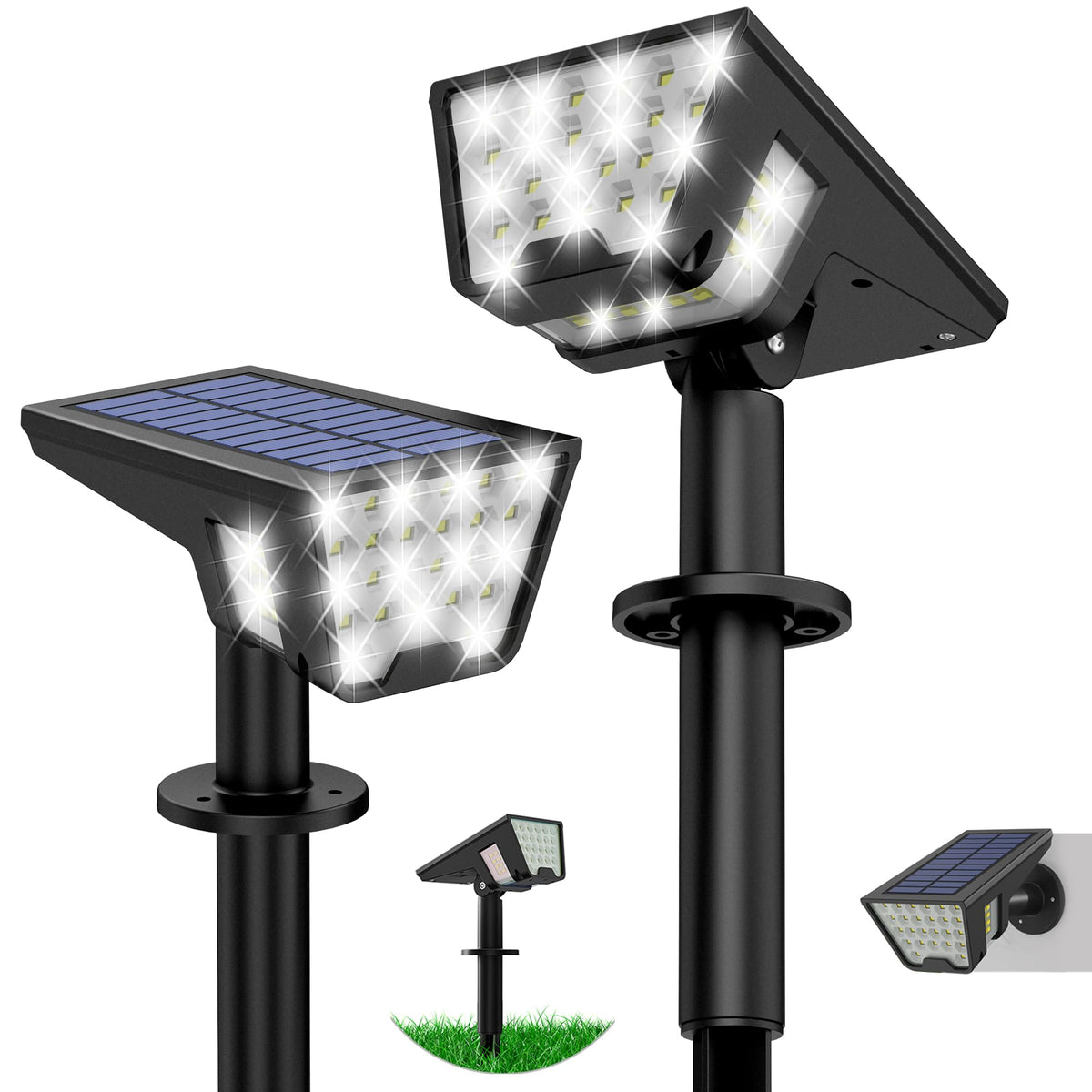 Latband solar spotlight in front view highlights driveway-ready lighting.