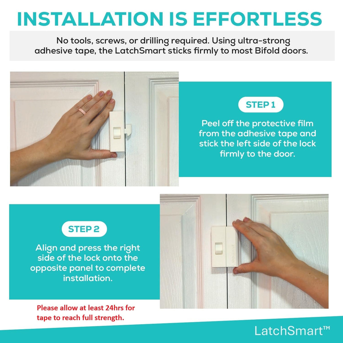 LatchSmart Bifold Lock fits a range of door thicknesses for versatile use.