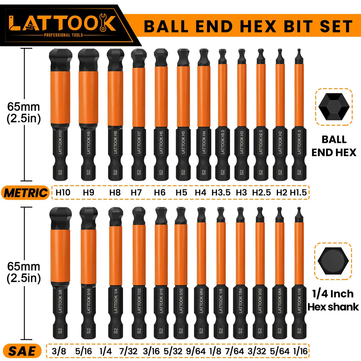 LATTOOK magnetic tipped hex bits guide screws precisely during fitting