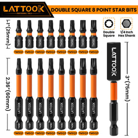 LATTOOK double-square 8-point star bits set with 1-inch length for compact installations.