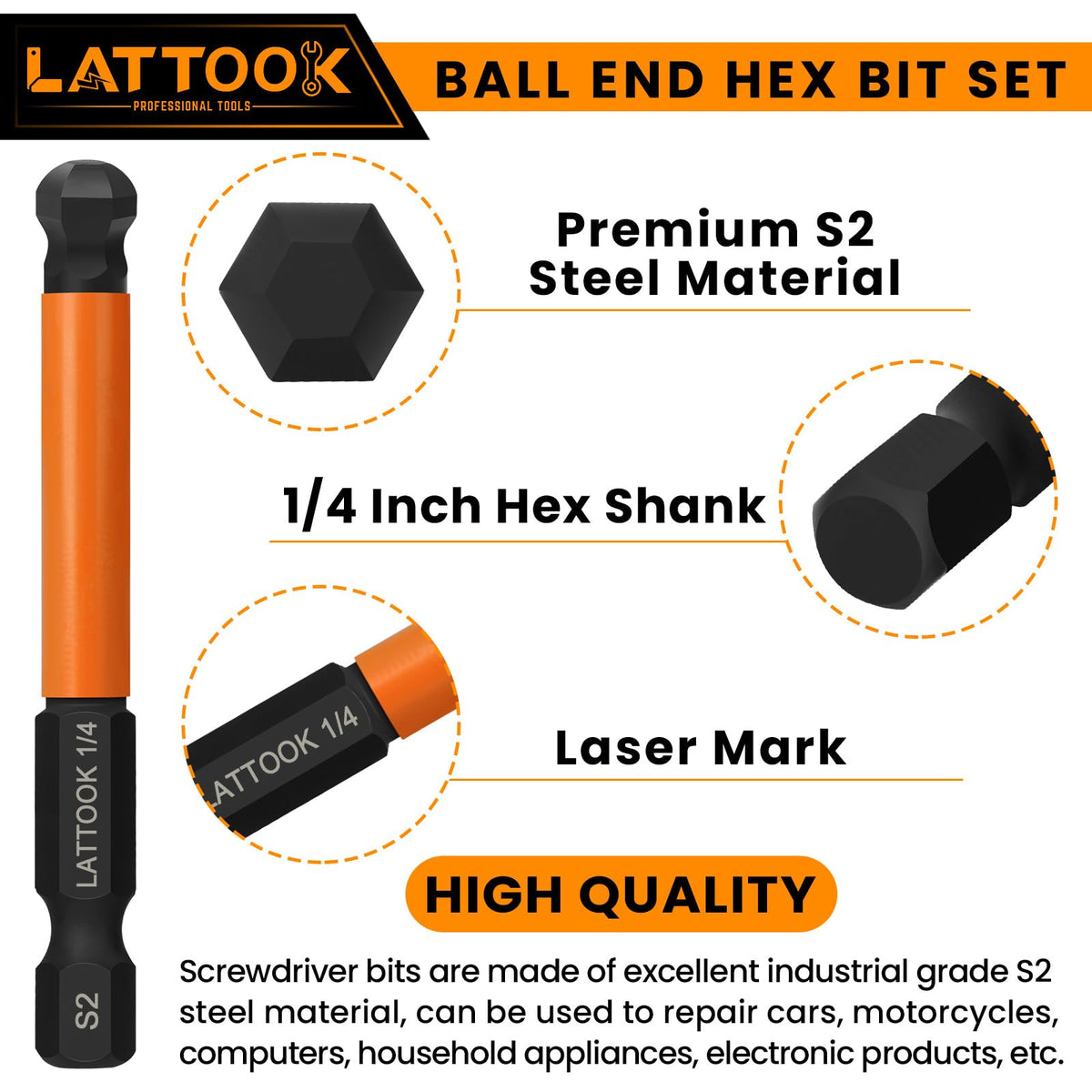 LATTOOK laser-marked sizes for quick, accurate bit selection