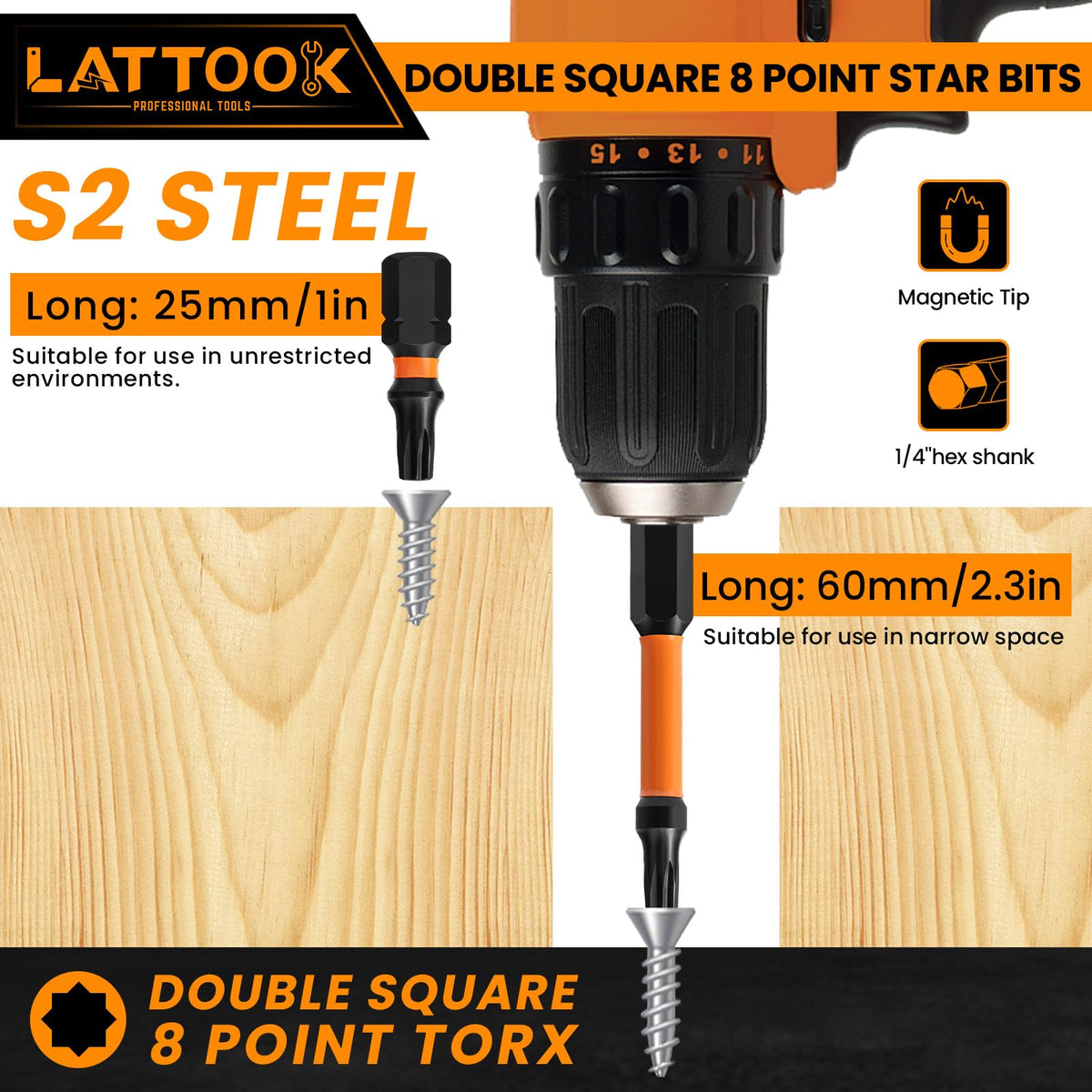 LATTOOK magnetic 3-inch bit holder keeps bits secure during tasks.