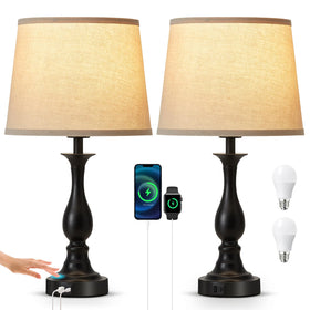 Lauag bedside lamp with touch control on a metal base for quick brightness adjust.
