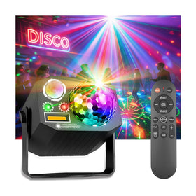 LAUCNPTY DJ Party Disco Ball Lights deliver synchronized color patterns for a vibrant party ambiance.