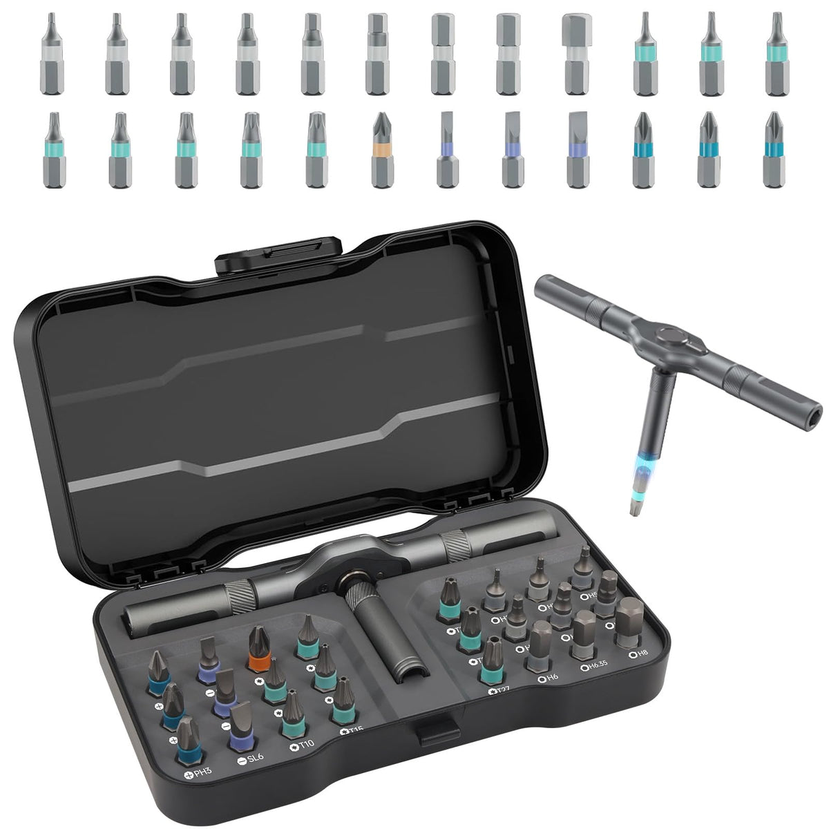 Laukowind 24-in-1 screwdriver handle for comfortable one-handed use.