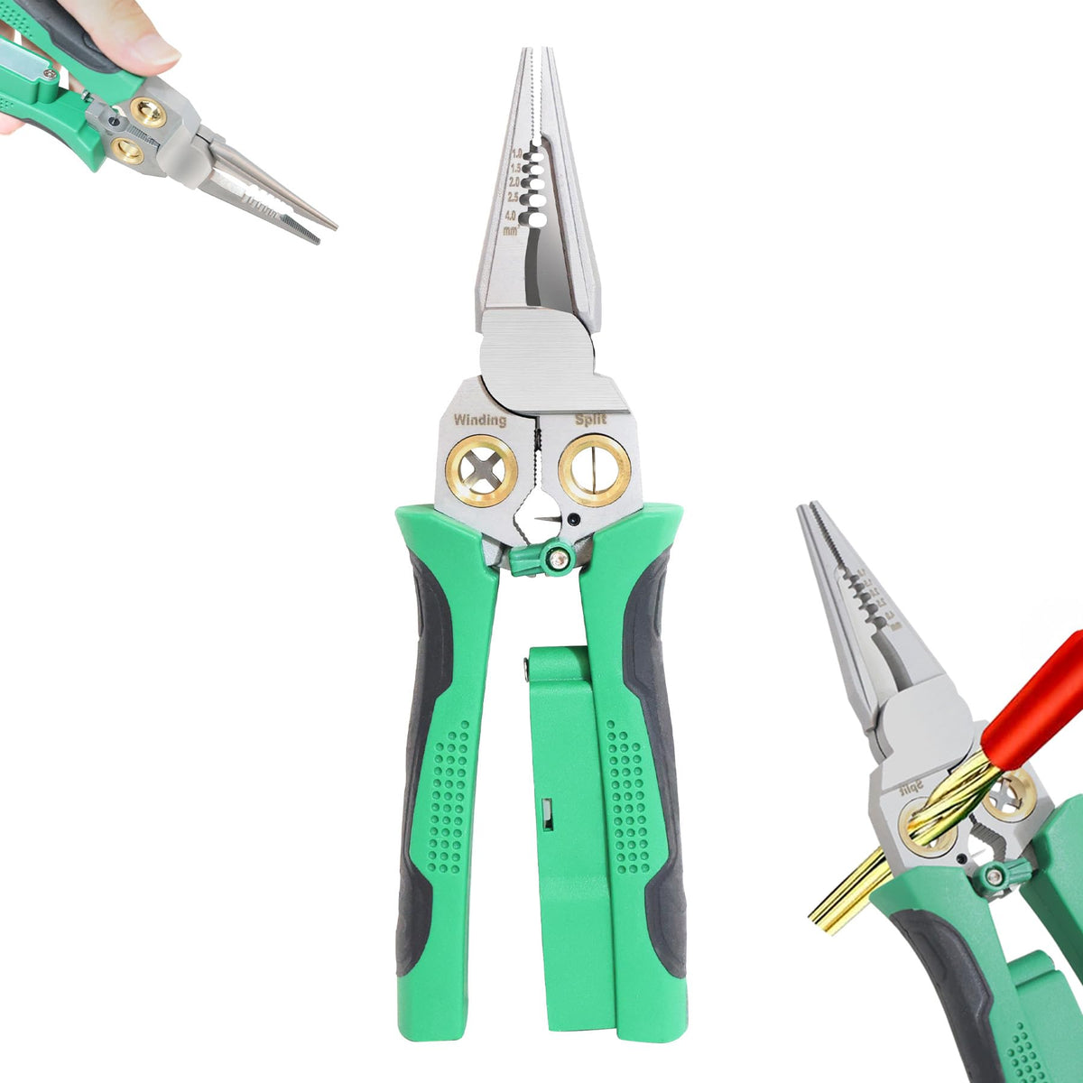 Laukowind 8-in-1 wire stripper with voltage tester close-up for precise stripping.