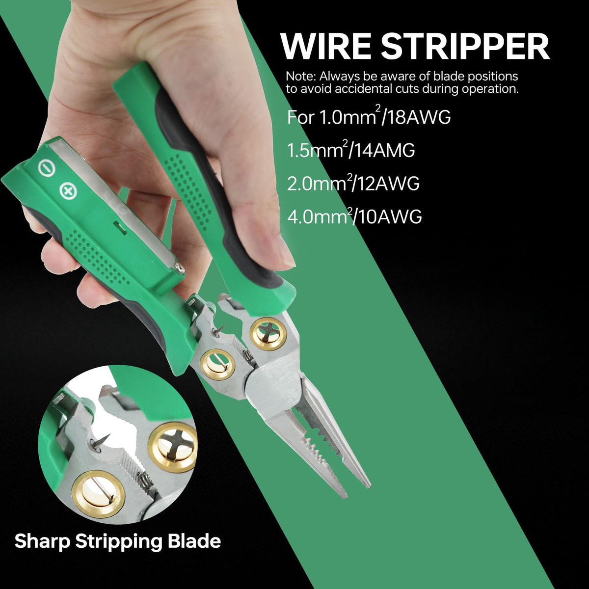 Laukowind wide wire compatibility with AWG 18-6 and 1.0–4.0 mm² cables.