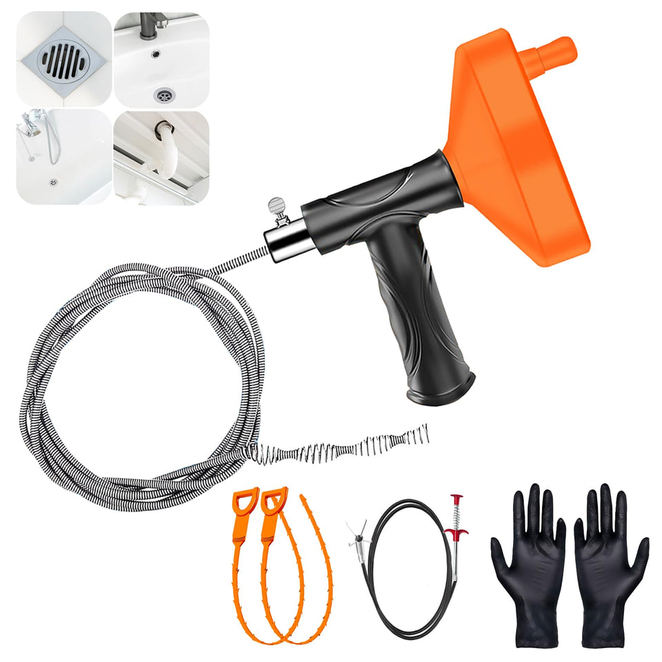 Launary drain snake with pistol grip for easy clog removal in sinks