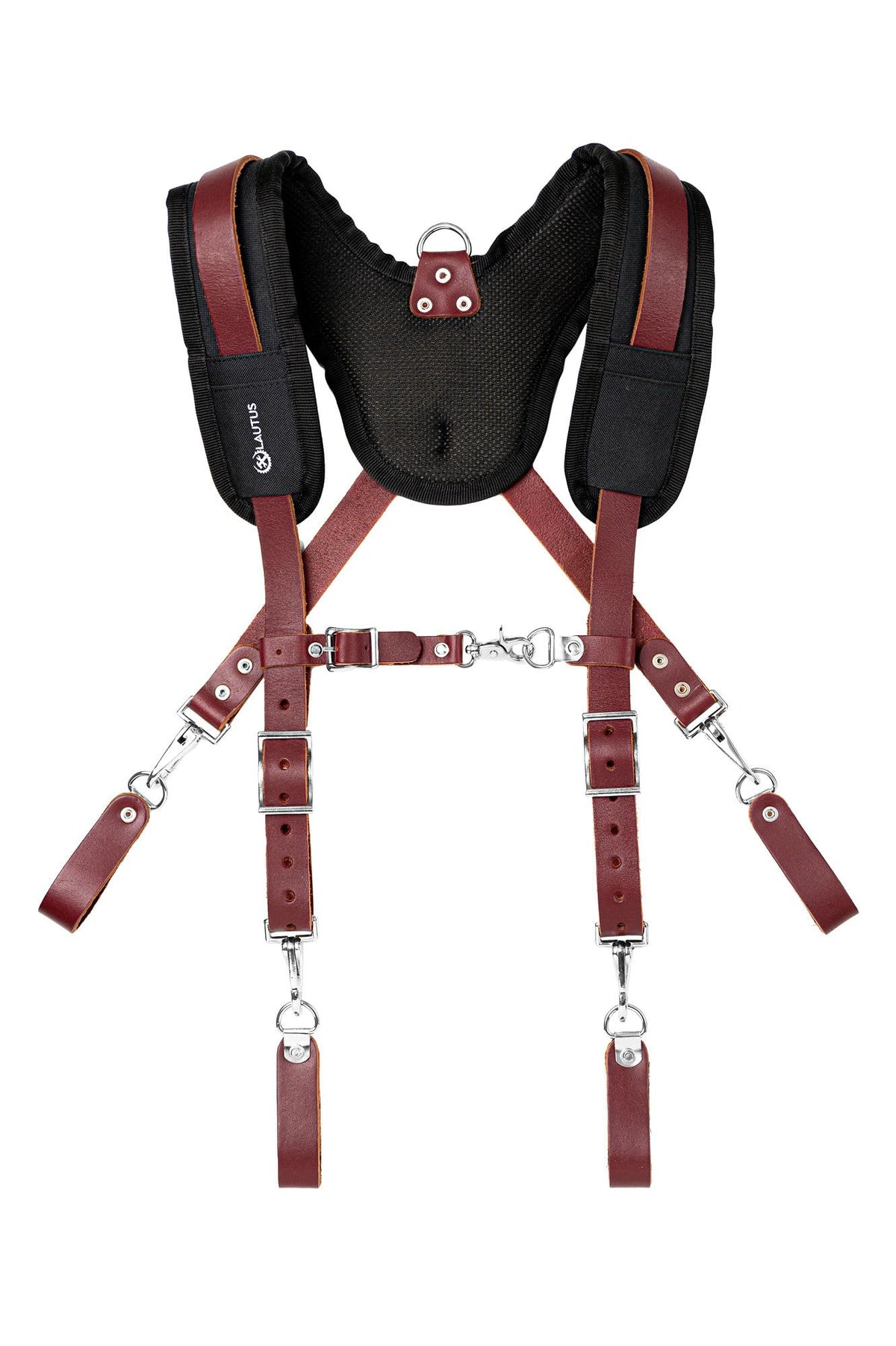 LAUTUS leather padded tool belt suspenders with chest strap for all-day comfort