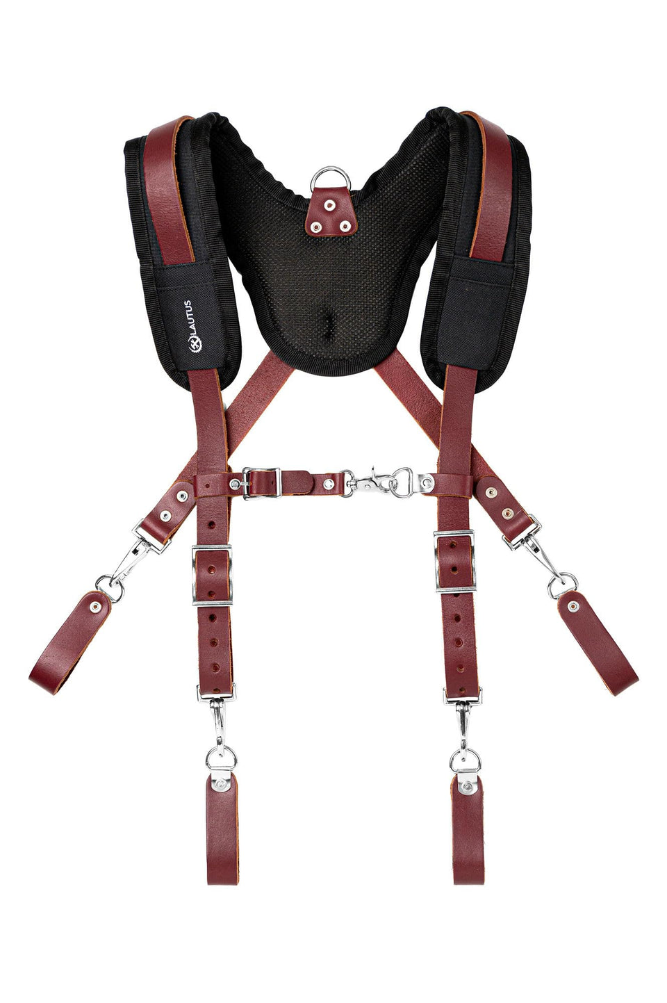 LAUTUS leather padded tool belt suspenders with chest strap for all-day comfort