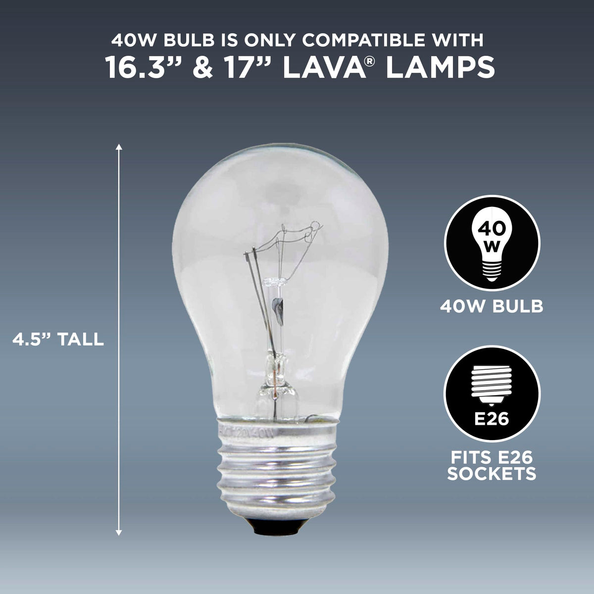 Closeup of Lava 5032-6 40W bulbs showing clear glass