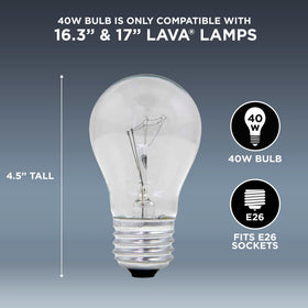 Closeup of Lava 5032-6 40W bulbs showing clear glass