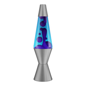 Lava Cosmic Wave lamp with purple wax and blue liquid, ideal for desks.