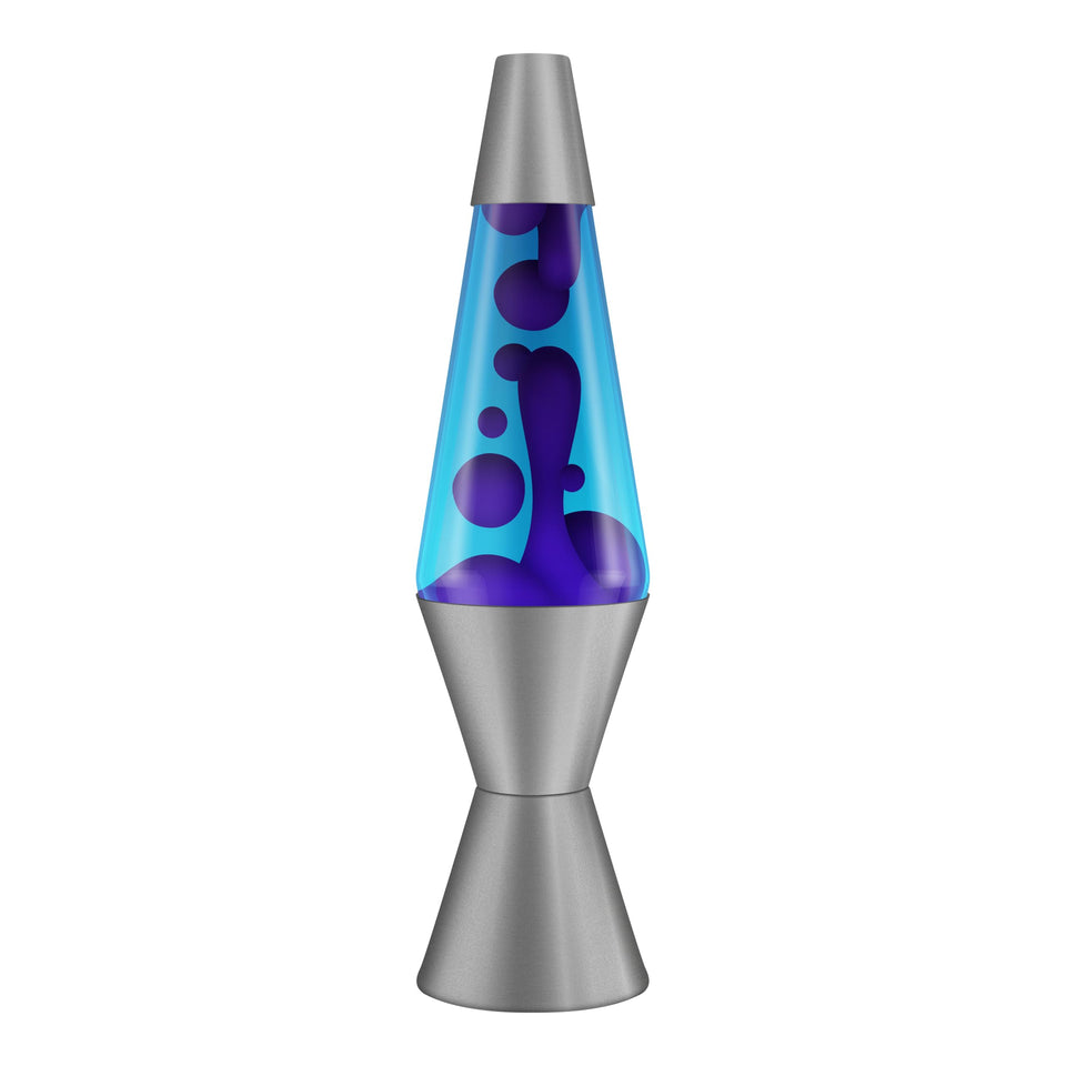 Lava Cosmic Wave lamp with purple wax and blue liquid, ideal for desks.